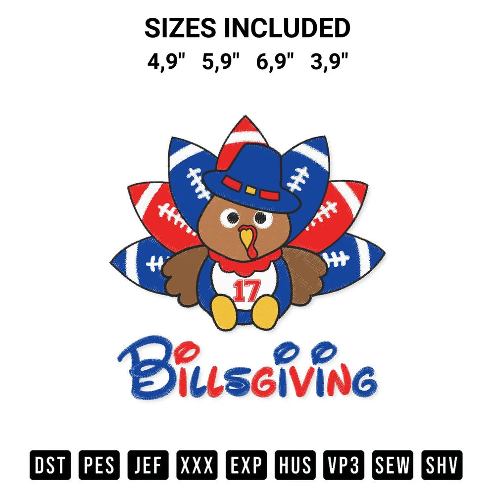 Cute Turkey Football Billsgiving Funny Buffalo Bills Happy Thanksgiving Logo Embroidery Design