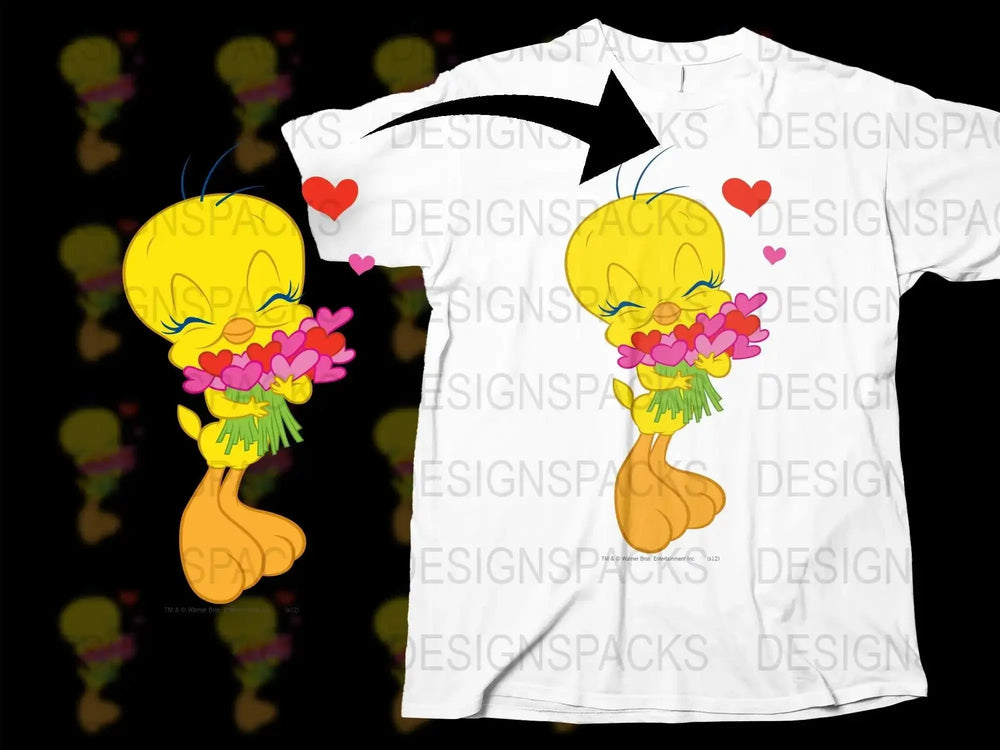 Cute Tweety Holding Hearts Bundle Valentine Png Digital Download