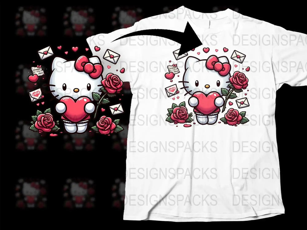 Cute Valentine Hello Kitty Love Roses Png Digital Download