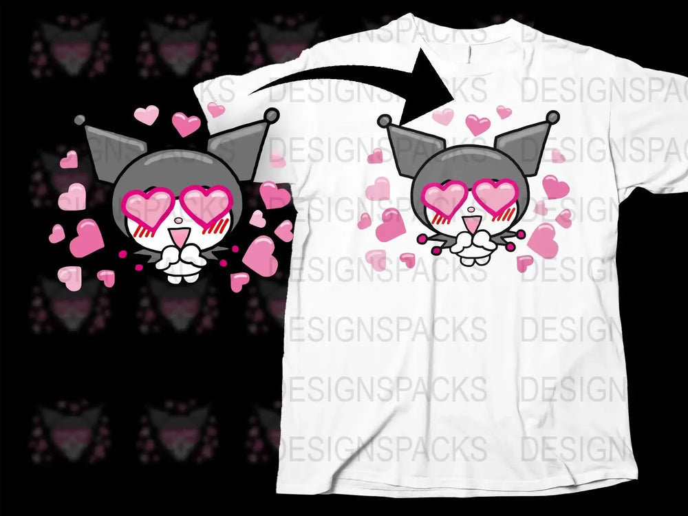 Cute Valentine's Day Kuromi Heart Eyes Png Digital Download