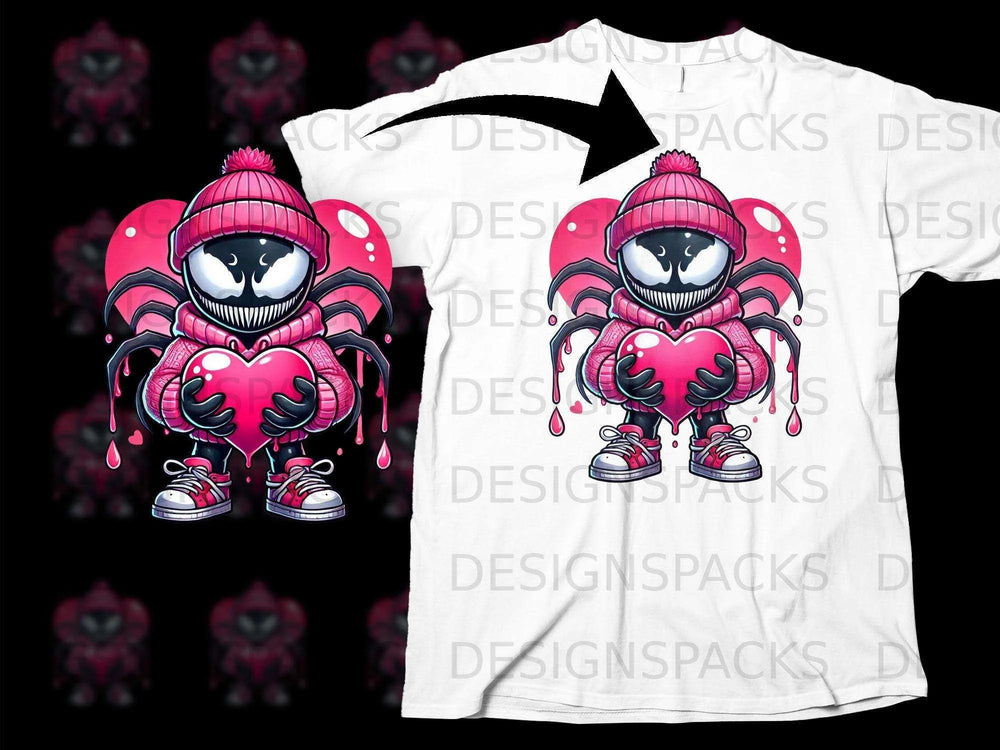 Cute Alien Spider Holding Heart Graphic T-Shirt