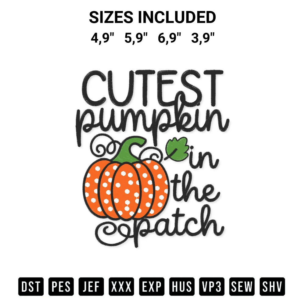 Cutest Pumpkin In The Patch Baby Girl Kids Fall Halloween Thanksgiving Logo Embroidery Design