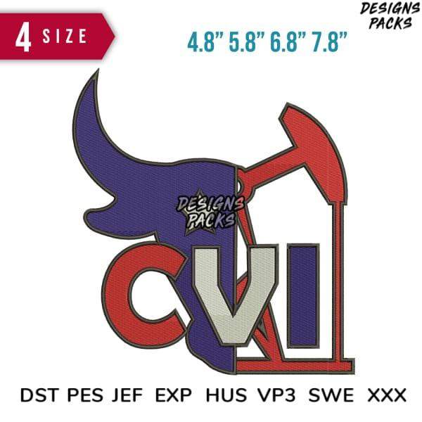 CVI bull logo embroidery design in 4 sizes, compatible with DST PES JEF formats for instant download