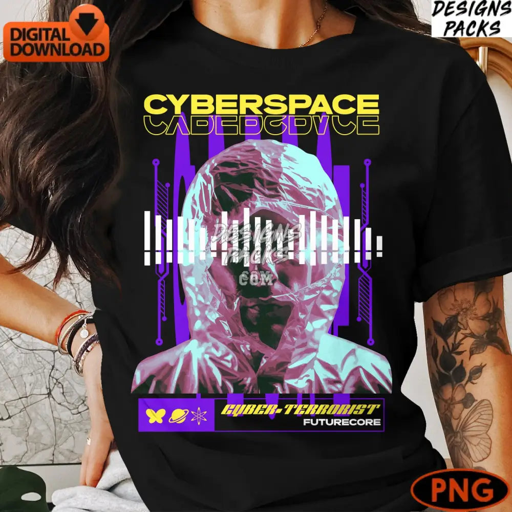 Cyberpunk Digital Art Print Abstract Cyber Hoodie Man Neon Graphic Instant Download