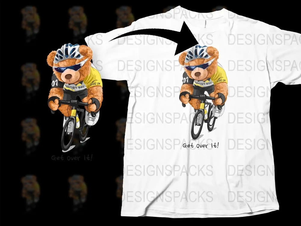 Cycling Bear Graphic "Get Over It!" Slogan Png Digital Download