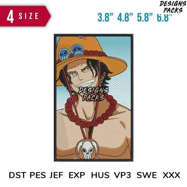 One Piece Luffy embroidery design in 4 sizes, DST PES JEF formats for machine embroidery