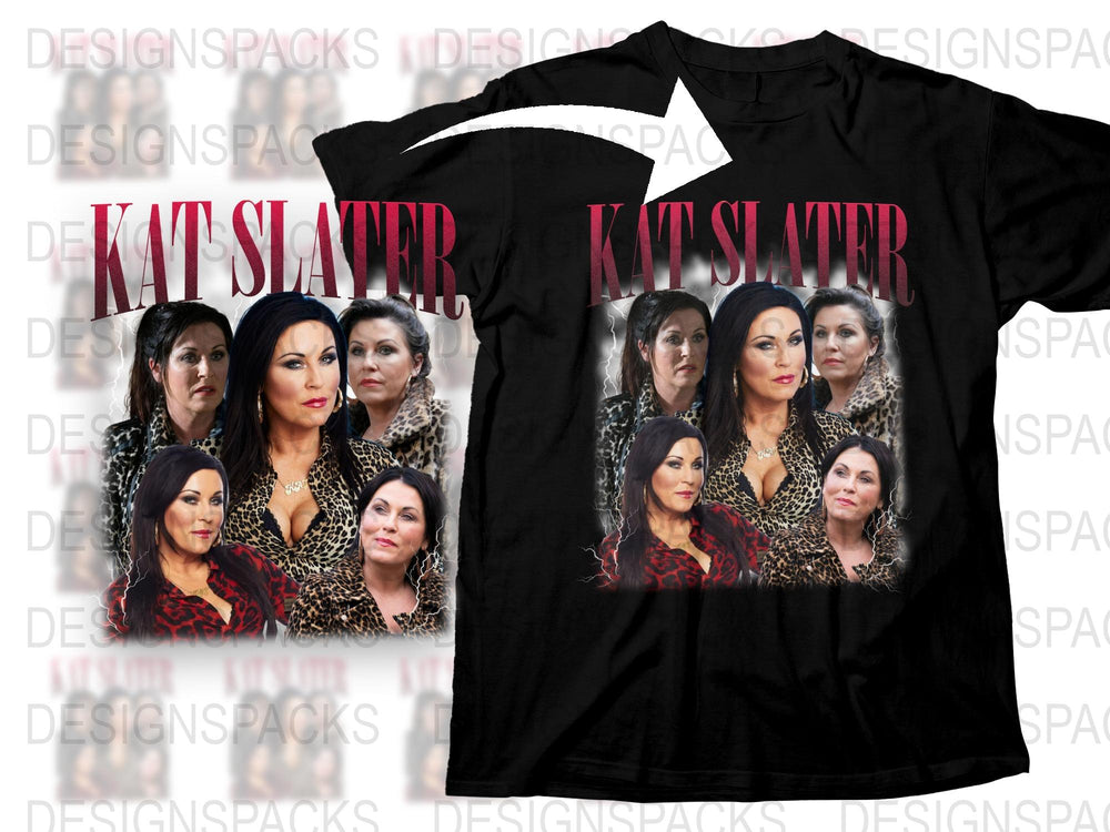 Kat Slater Fan T-Shirt, Multiple Images Print, Black Tee, Leopard Print, Women's Fashion Top