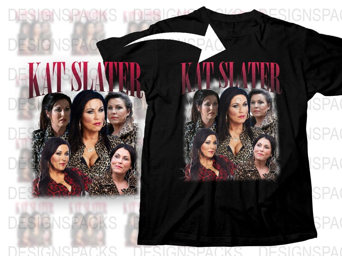 Kat Slater Fan T-Shirt, Multiple Images Print, Black Tee, Leopard Print, Women's Fashion Top