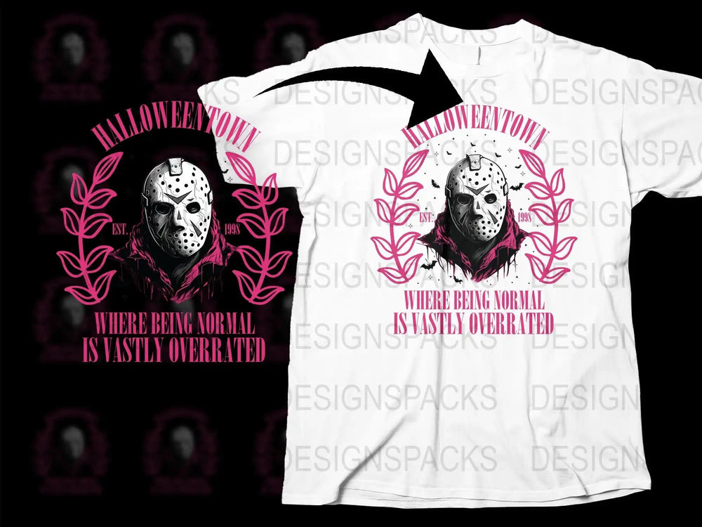 Halloween Town Graphic T-Shirt, Jason Mask Horror Movie Fan Tee, Unique Floral Design, Unisex Fashion