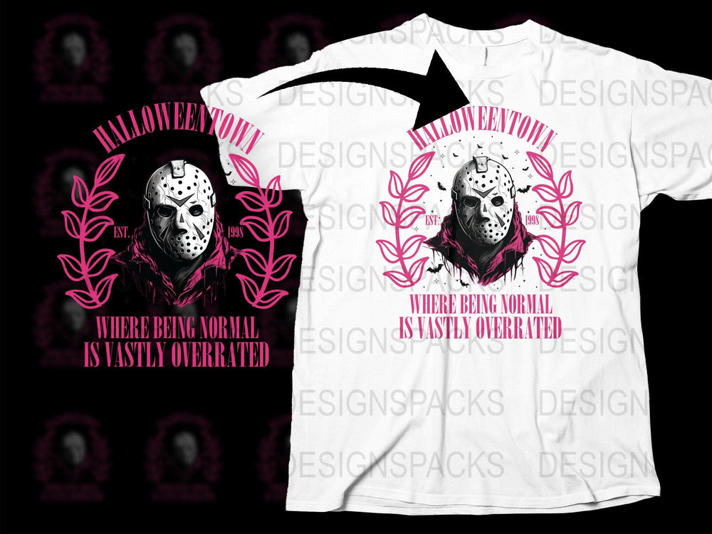 Halloween Town Graphic T-Shirt, Jason Mask Horror Movie Fan Tee, Unique Floral Design, Unisex Fashion