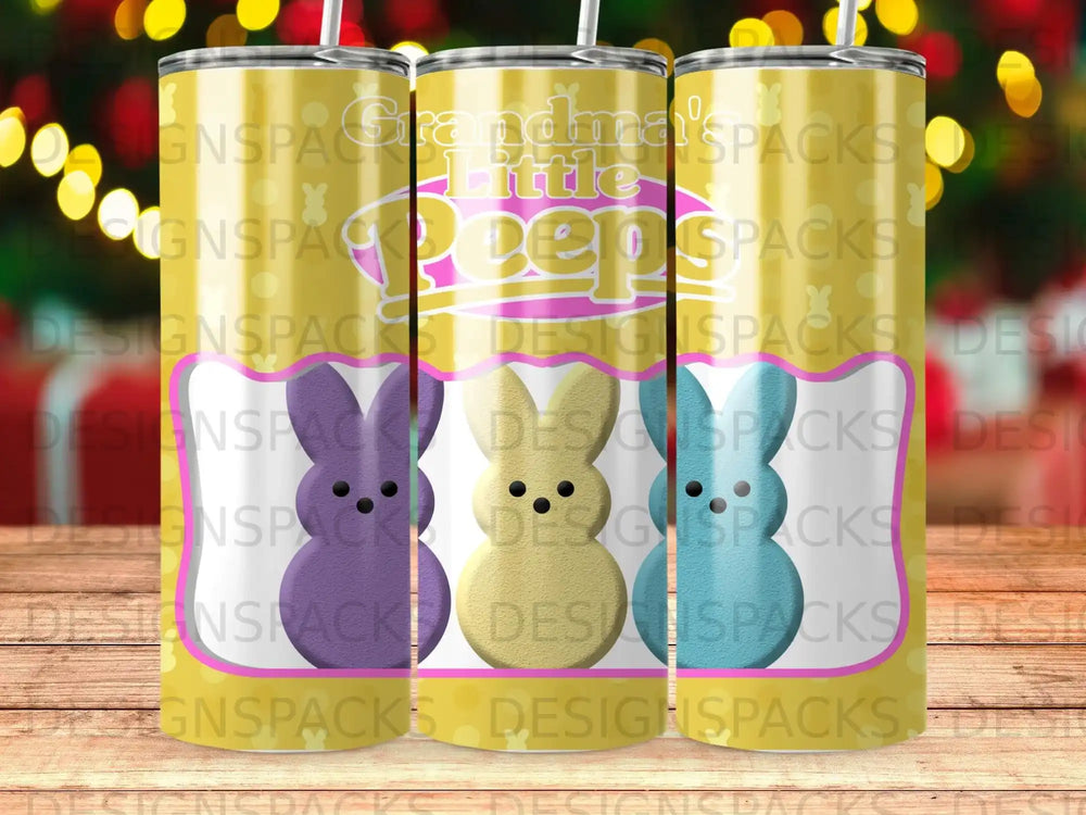 "Grandma's Little Peeps" text over three pastel Peeps bunnies.