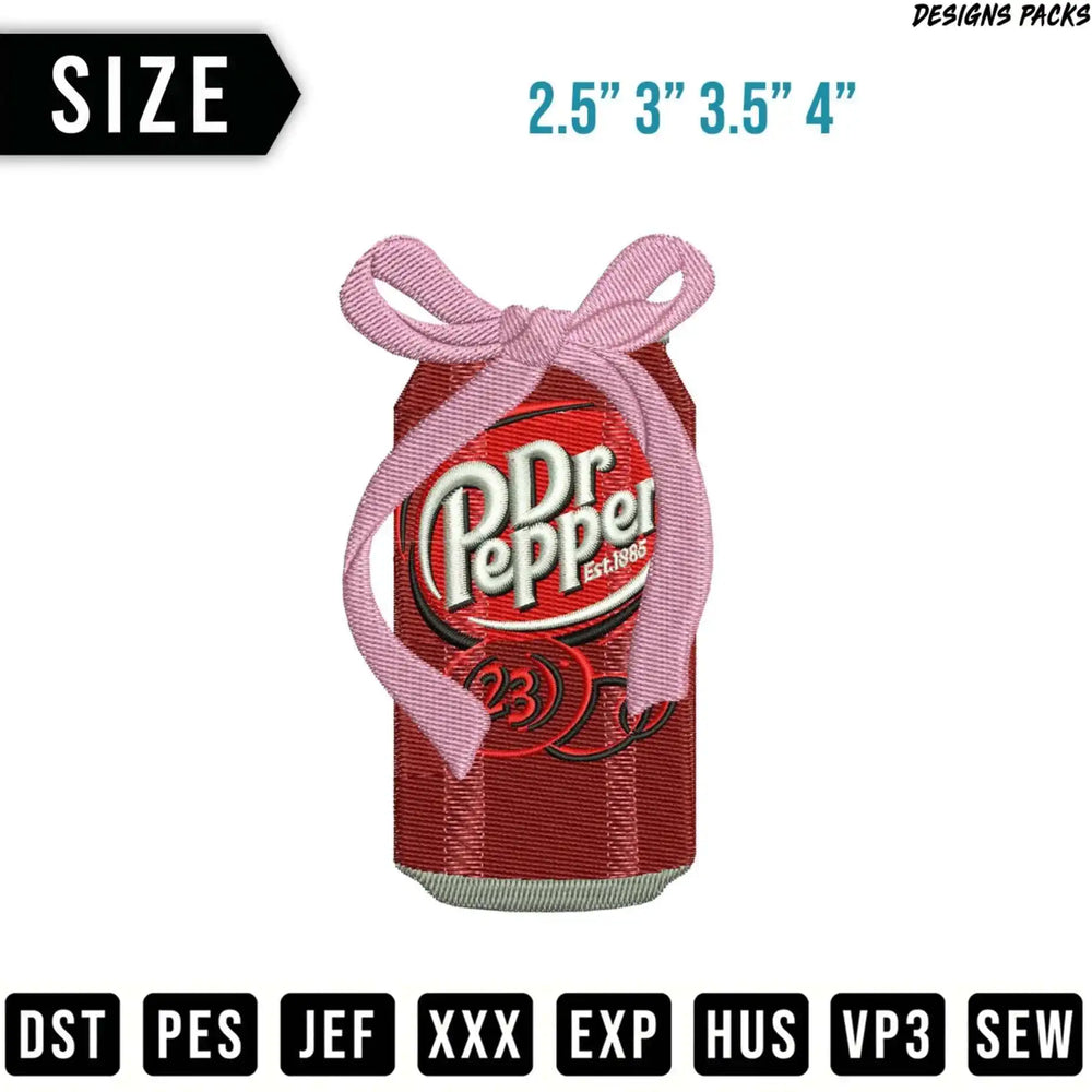 Dr Pepper can embroidery design with sizes and file formats.
