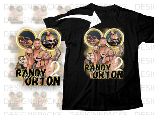 Black t-shirt with Randy Orton wrestling graphic and 