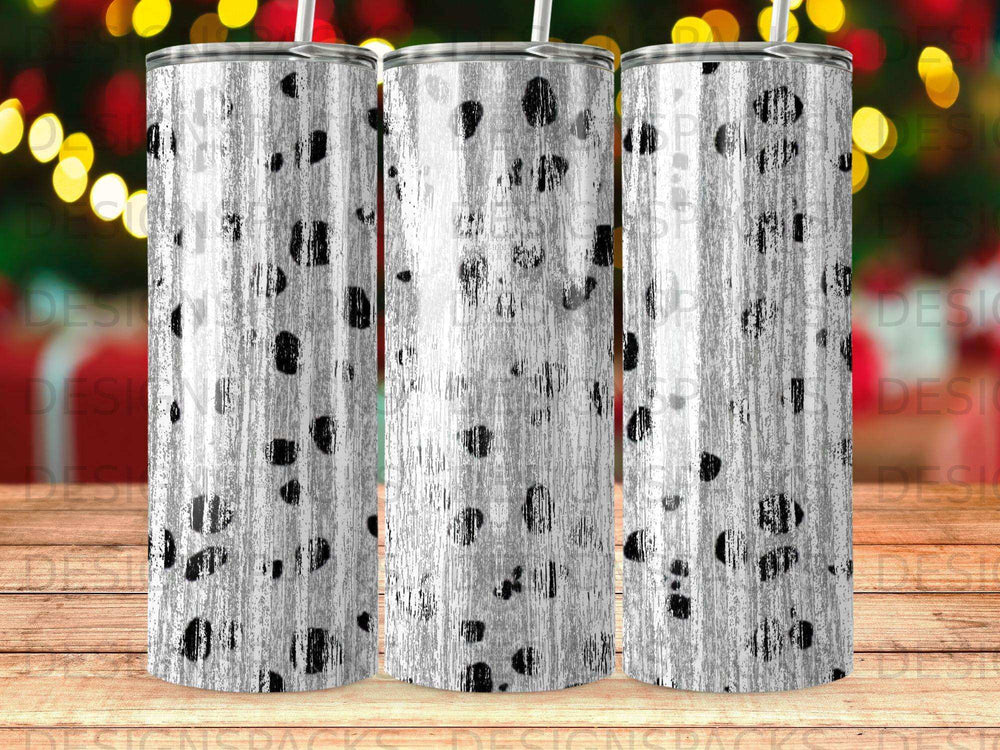 Three tumblers with a black and white distressed wood grain pattern.