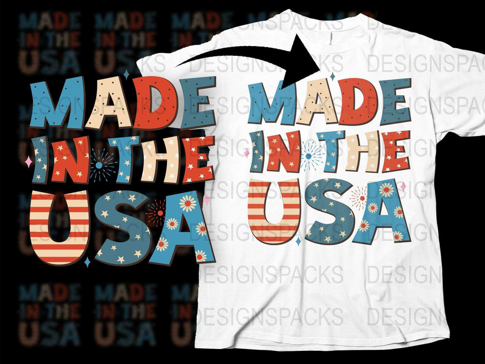 Patriotic T-Shirt Made in the USA Lettering Independence Day Unisex Apparel