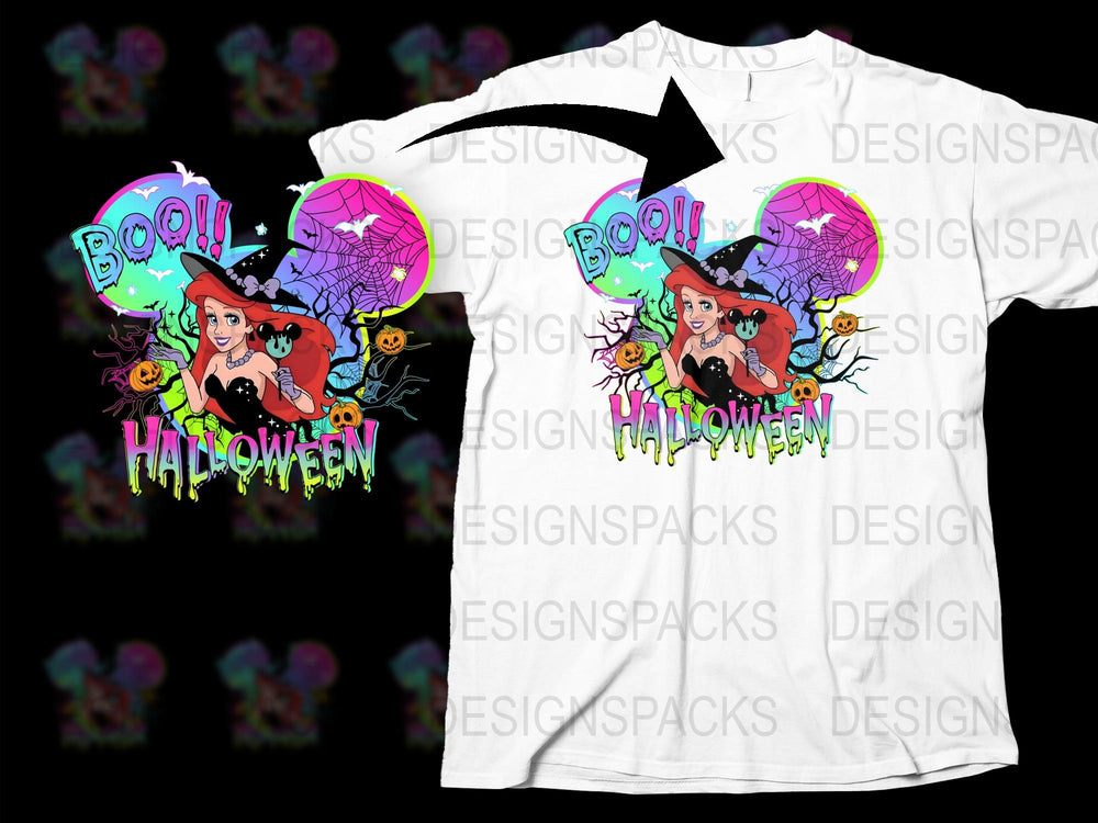 Halloween Witch T-Shirt, Colorful Cartoon Design, Spooky Fun Apparel, Unique Holiday Gift Idea.