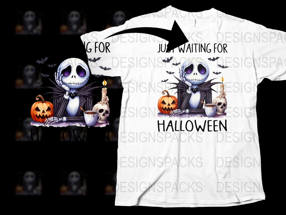 Halloween Skeleton T-Shirt, Spooky Pumpkin and Bats, Unisex White Graphic Tee, Fall Season Apparel, Unique October Festival Clothing