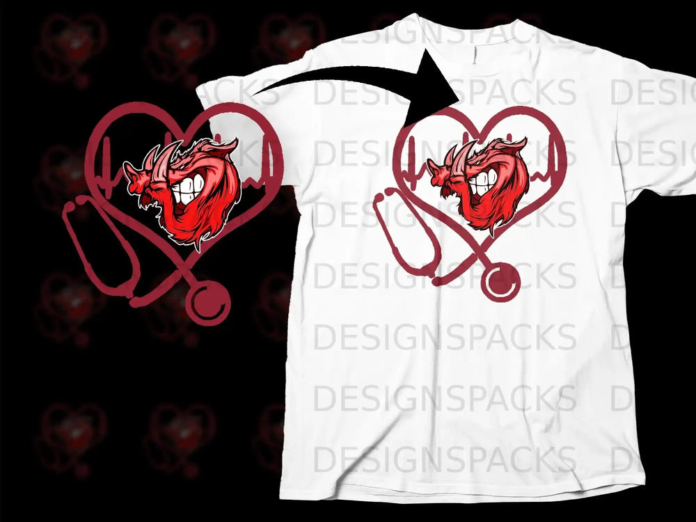Dragon Heart Stethoscope Graphic Design T-shirt