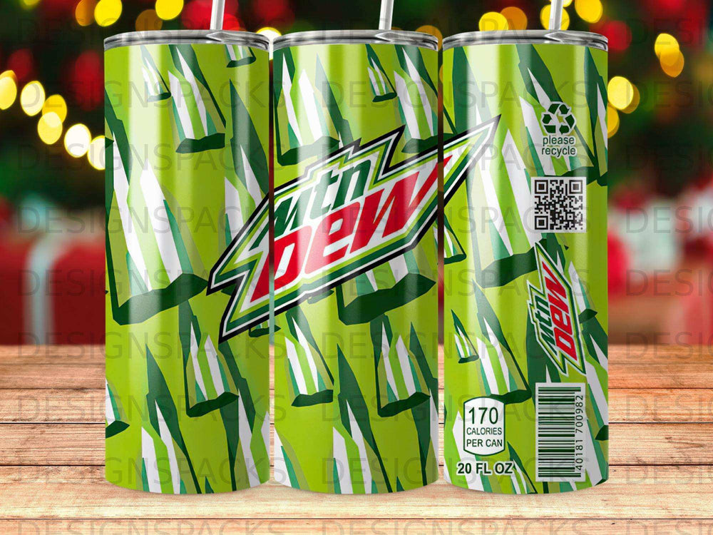 Green Mountain Dew can with nutritional information and recycling symbol.