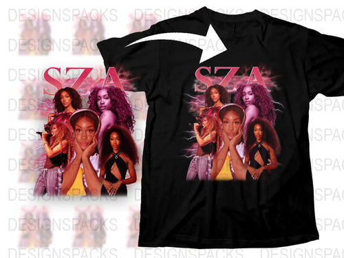 SZA Fan T-Shirt, Multiple Poses Graphic Tee, Pink and Black, Music Lover Gift, Unique Pop Artist Merchandise
