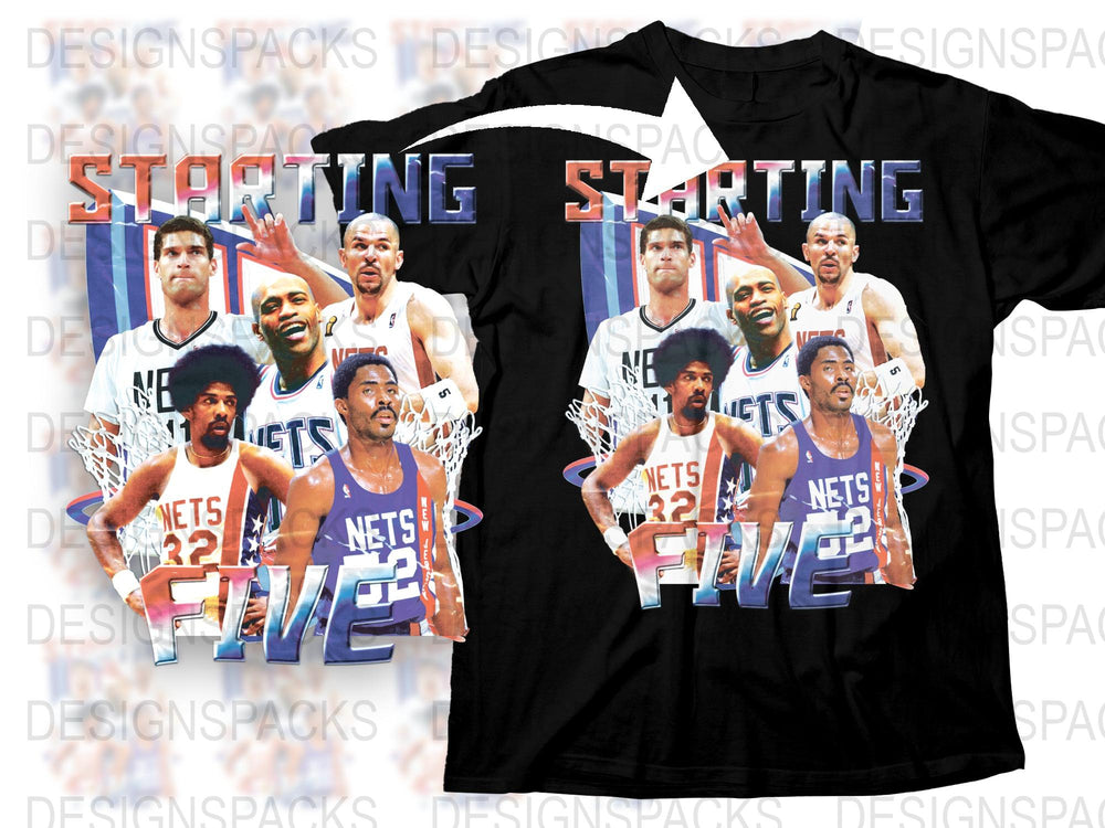 Brooklyn Nets Starting Five T-Shirt, NBA Team Graphic Tee, Sports Fan Apparel
