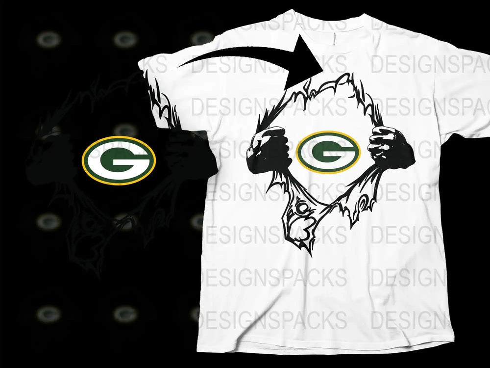 Green Bay Football Team Graphic T-Shirt, White Cotton Tee, Sports Fan Apparel, Unique Design