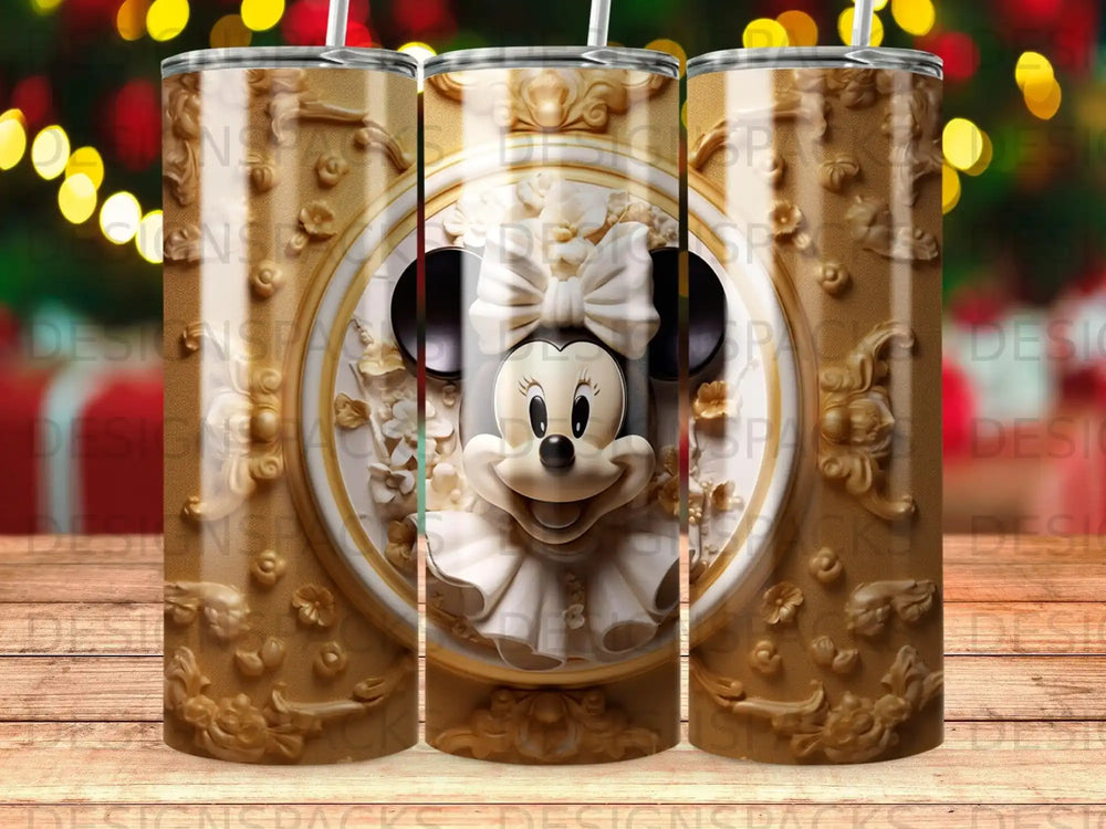 Minnie Mouse in ornate gold frame with bows.