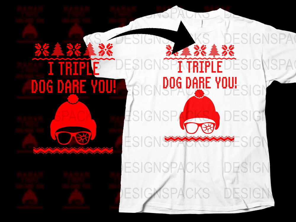 Christmas Story Inspired T-Shirt - I Triple Dog Dare You Quote - White Red Holiday Tee