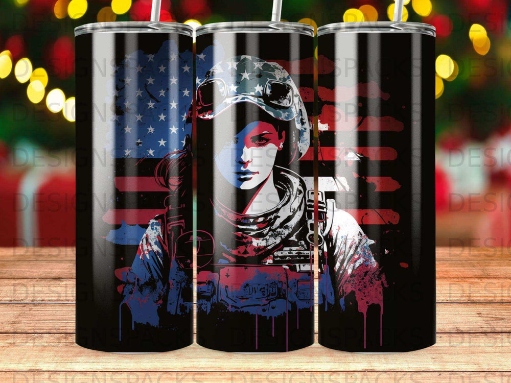 Soldier in helmet and tactical gear against American flag background.