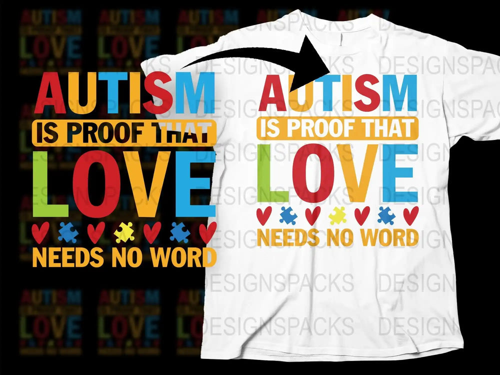 Autism Awareness T-Shirt, Love Needs No Words, Colorful Puzzle Heart Design, Supportive Tee