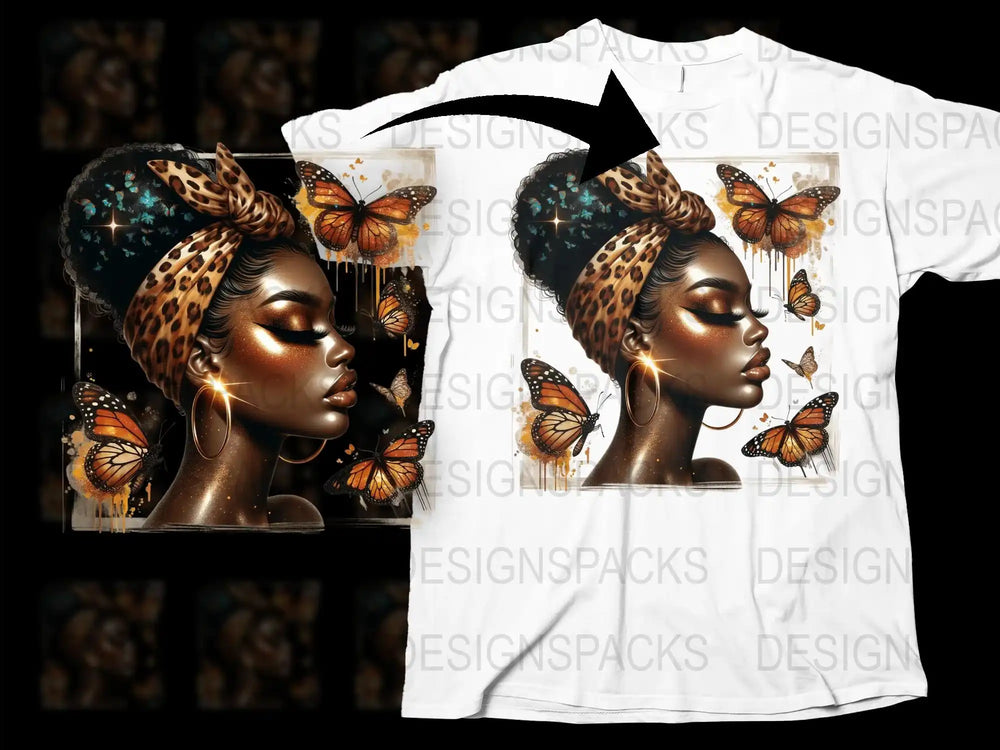 African Queen Butterfly Art T-Shirt, Graphic Printed Women's Tee, Vibrant Summer Fashion Top