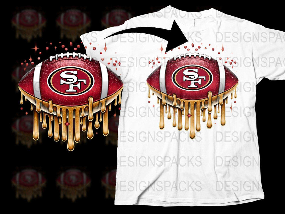 San Francisco 49ers Dripping Paint Graphic T-Shirt, NFL Team Logo Tee, Red and Gold Design