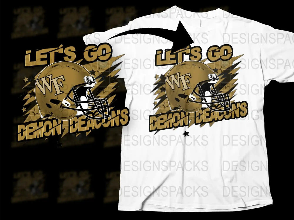 Wake Forest Demon Deacons T-Shirt, Let's Go Graphic Tee, College Football Fan Apparel, Gold Black White Design