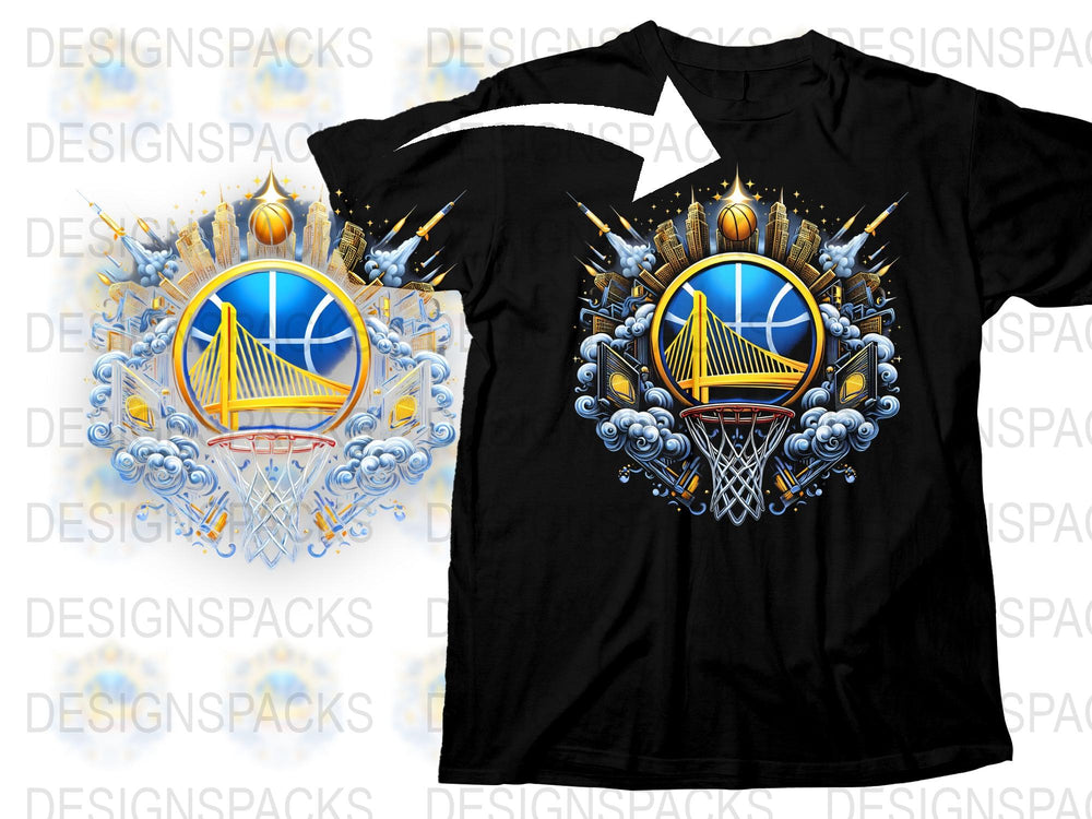 Men's Black T-Shirt with Vibrant Nautical and Basketball Graphic Design, Stylish Casual Wear