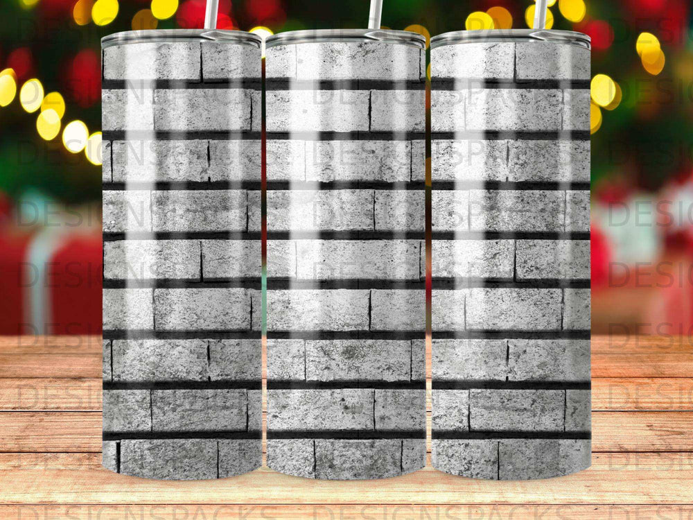 Tumbler with a realistic gray brick wall pattern.