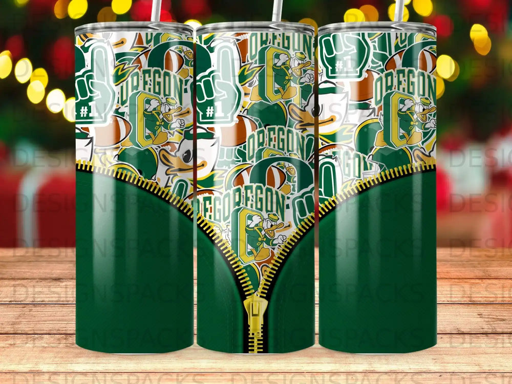 Oregon Ducks football-themed tumbler with mascot and "Oregon" text.
