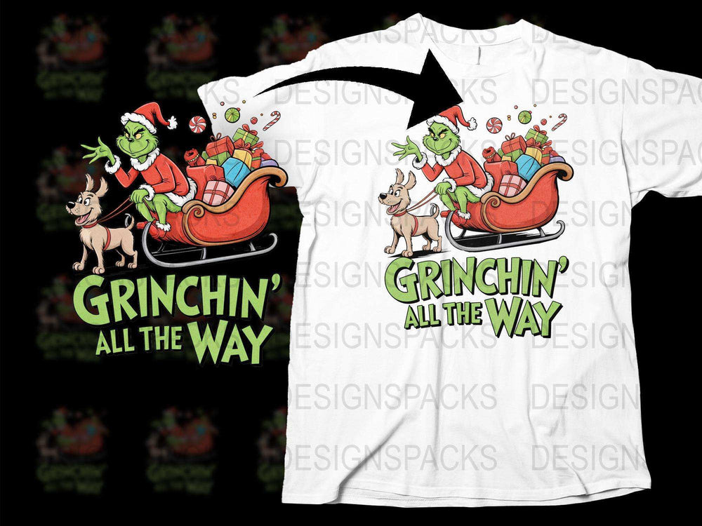 Grinch Christmas T-Shirt, Grinchin' All The Way Holiday Tee, Funny Xmas Graphic Shirt, Festive Holiday Apparel