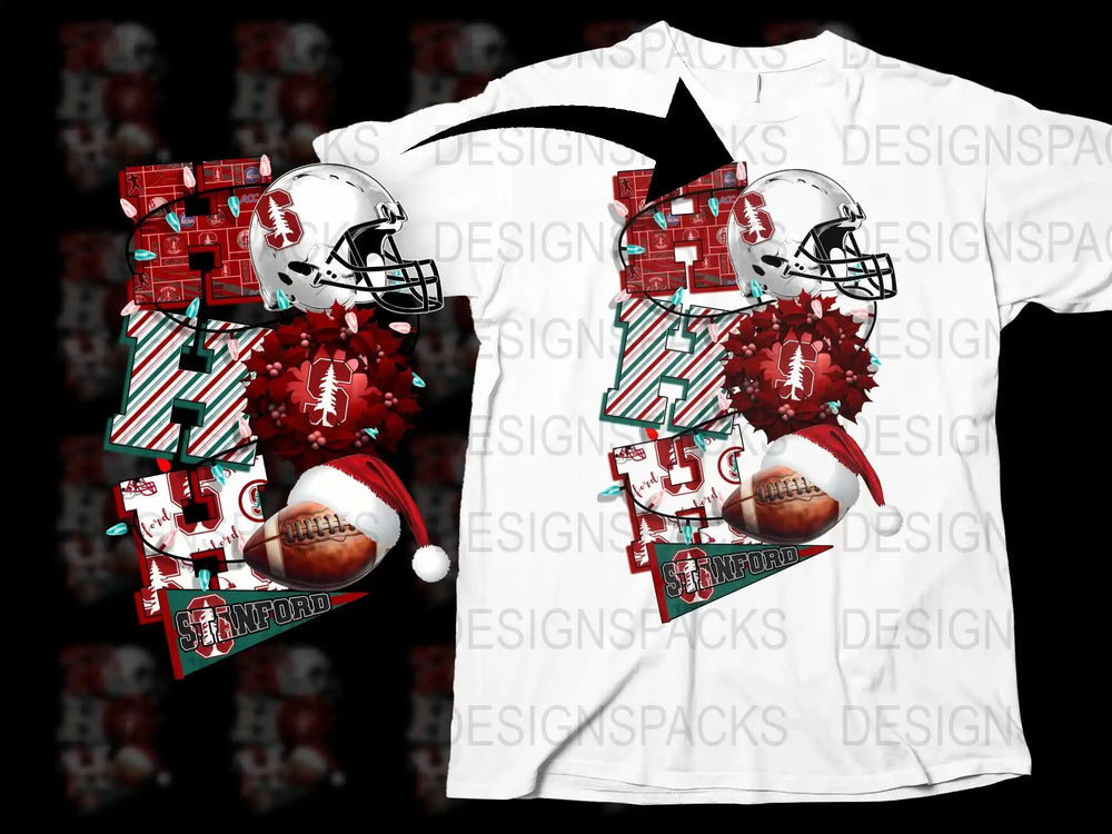 Stanford Football Themed T-Shirt, Christmas Graphic Tee, Holiday Sports Apparel, Unique Gift for Fans