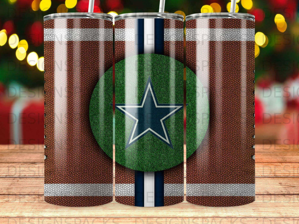 Football Brown Texture Star Logo Green Grass Stripes Tumbler product type