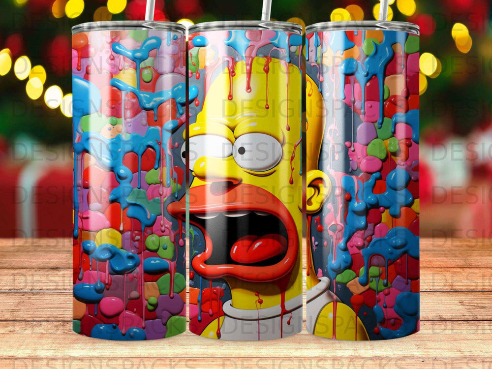 Homer Simpson screaming with colorful, dripping paint.