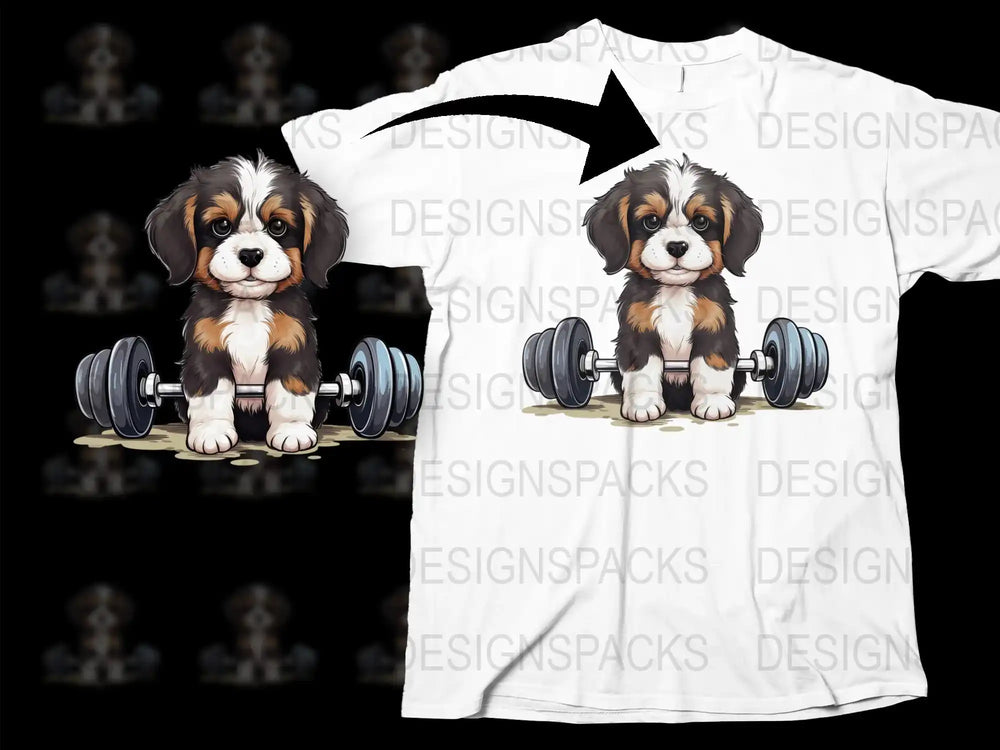 Cute Dog Workout T-Shirt, Funny Puppy Lifting Weights Tee, Gym Fitness Apparel, Pet Lover Gift, Unisex Graphic Shirt