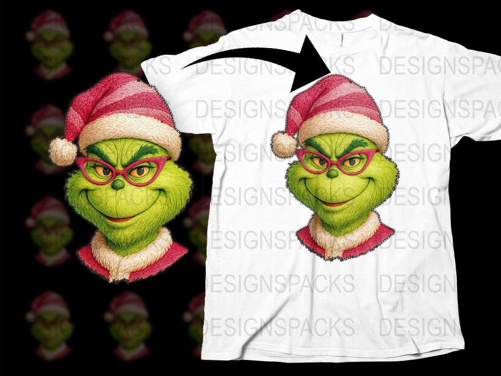 Funny Grinch Face Christmas T-Shirt, Unisex Holiday Tee, Festive Santa Hat Print Shirt
