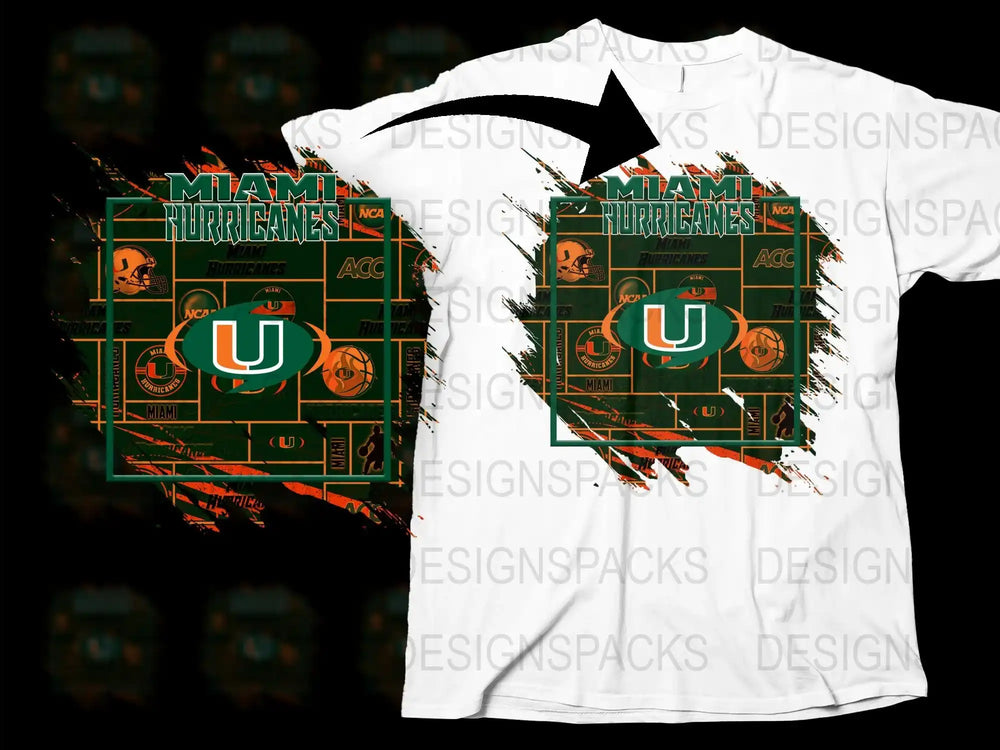 Miami Hurricanes T-Shirt, College Sports Team Apparel, Orange and Green Graphic Tee, Unisex Fashion Clothing
