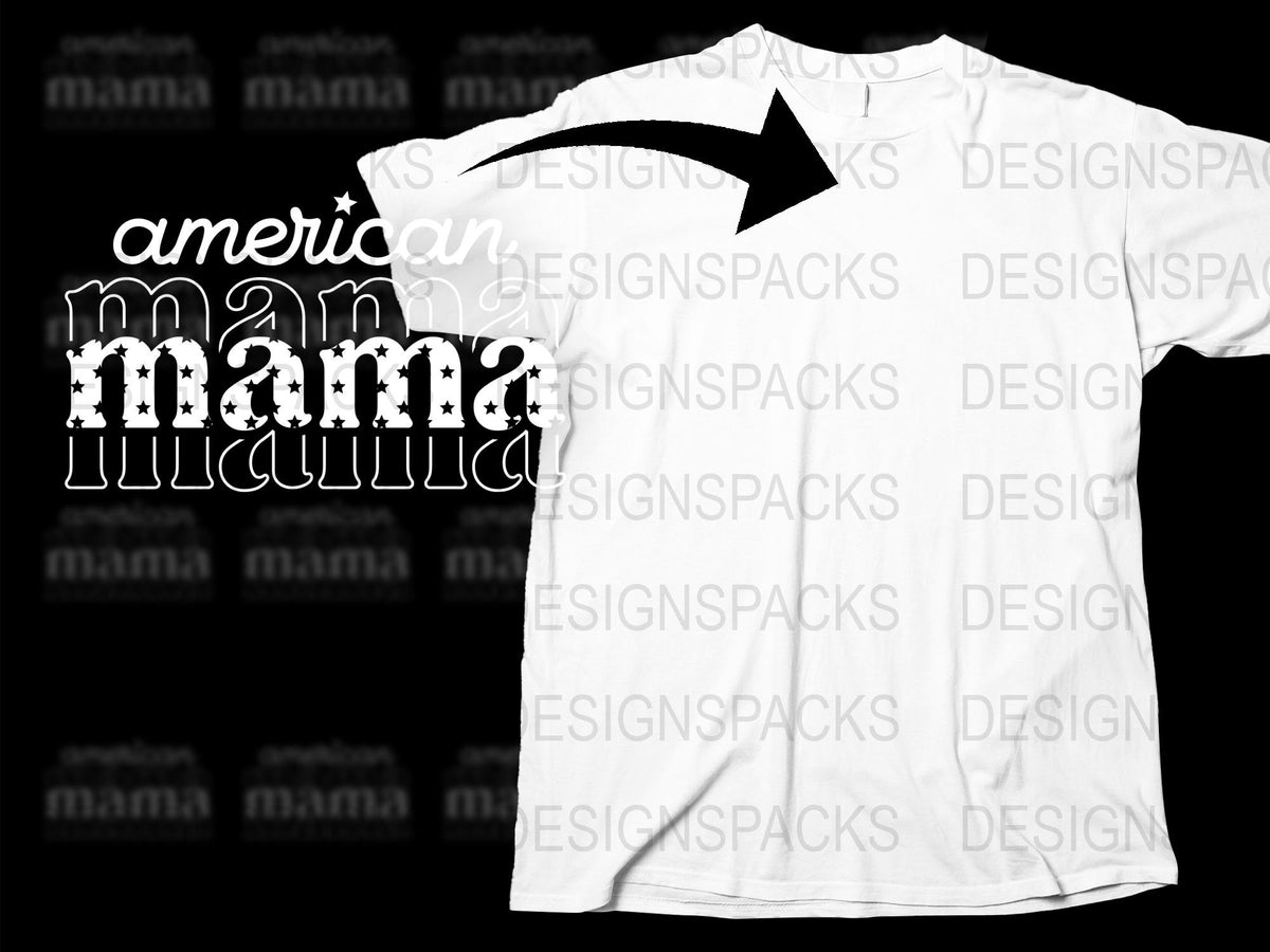 American Mama Graphic T-Shirt, Patriotic Mom Tee, White Casual Shirt with Bold Text, Gift for Mothers