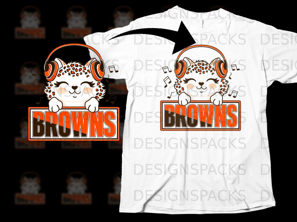 Cute leopard character wearing headphones with "BROWNS" text.