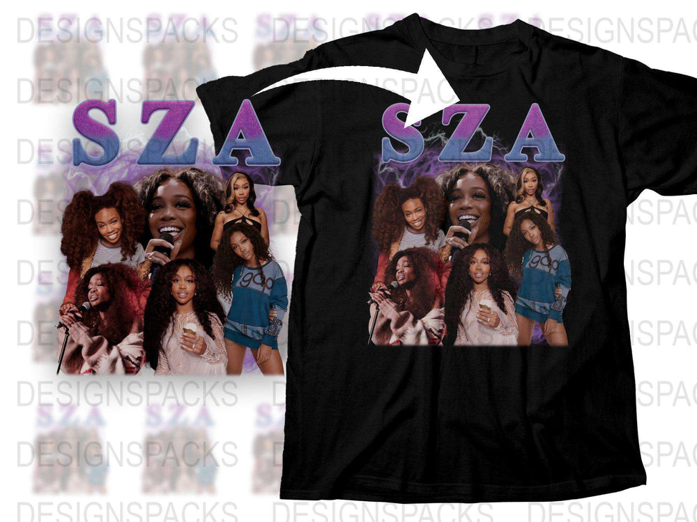 SZA Fan T-Shirt, Multiple Poses Collage, Music Artist Graphic Tee, Black Pop Culture Shirt