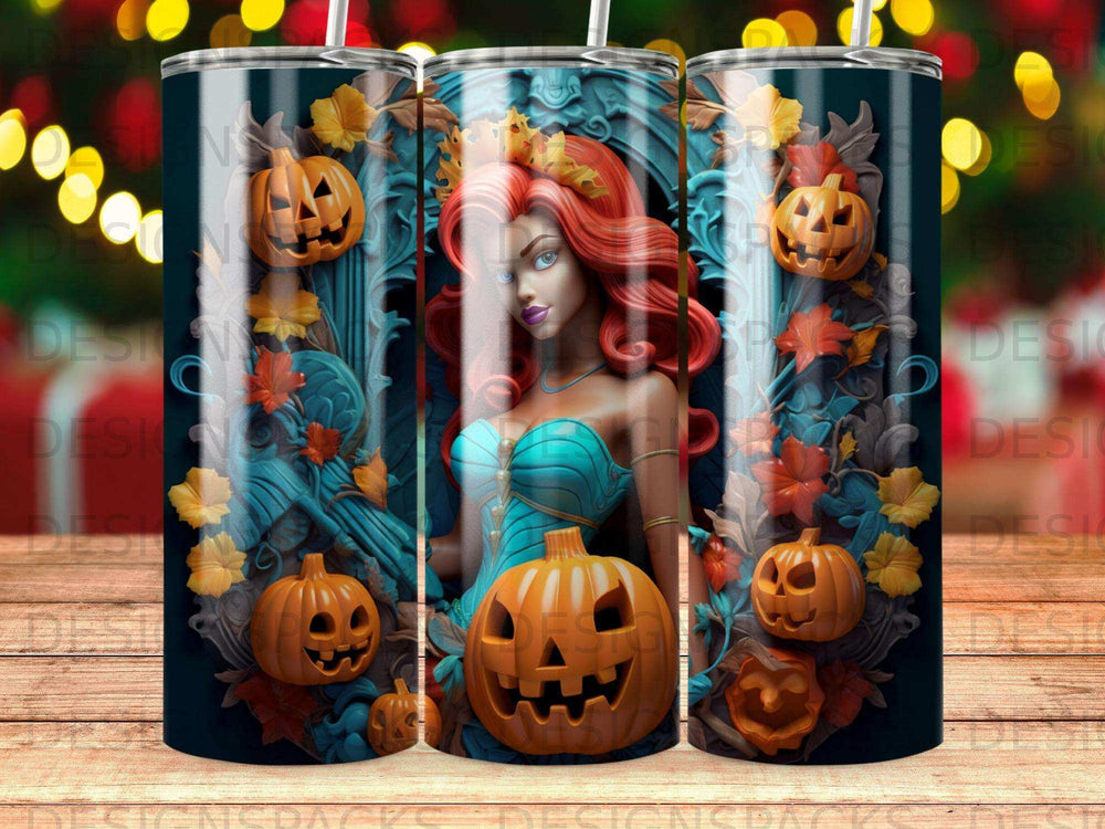 Halloween tumbler with spooky pumpkins and a regal witch.