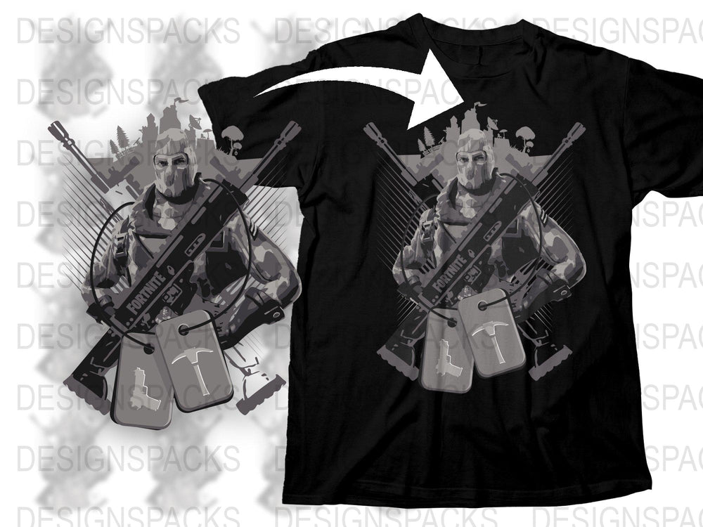 Men's Black Graphic T-Shirt Featuring Cyborg Monkey with Dual Guitars Design