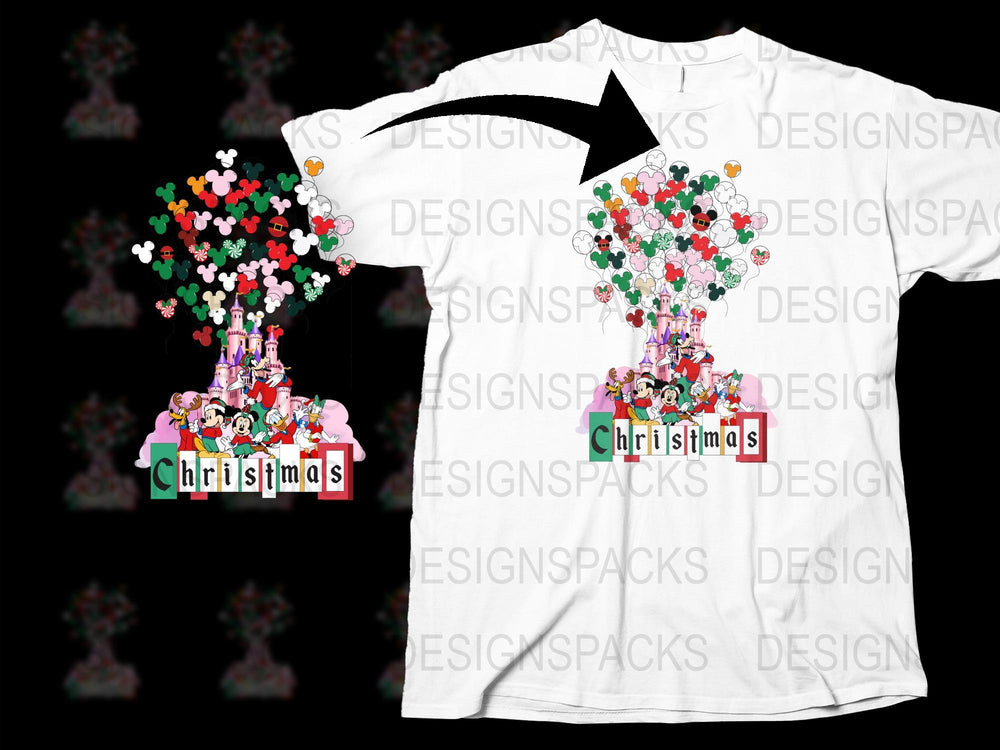 Colorful Christmas Cartoon Characters T-Shirt, Festive Holiday Apparel for All Ages, Unisex Graphic Tee