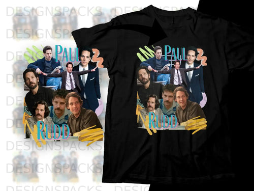 T-shirt featuring collage of Paul Rudd images with text.